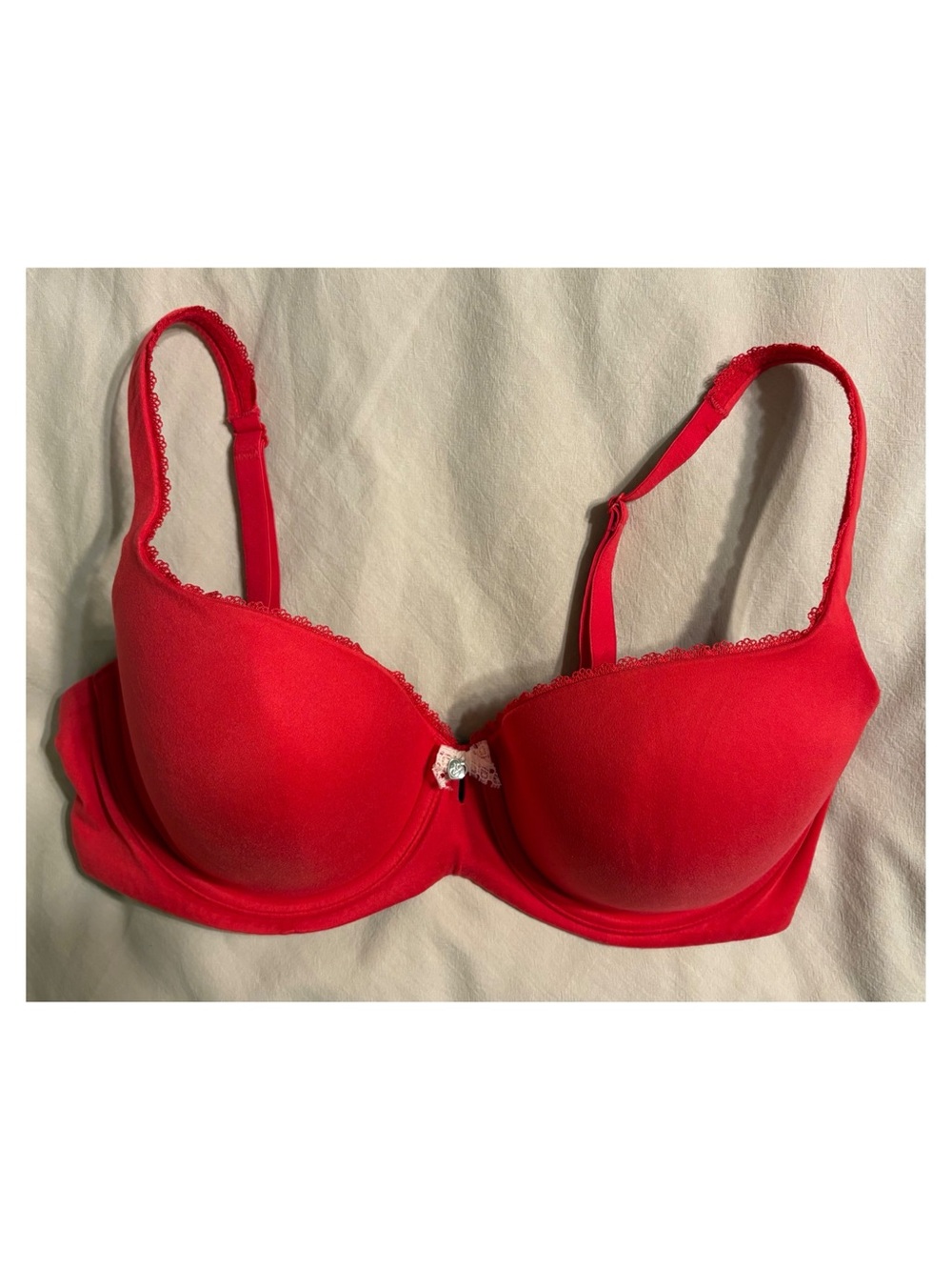 Victoria's Secret Red Molded T-Shirt Bra with Lace Trim